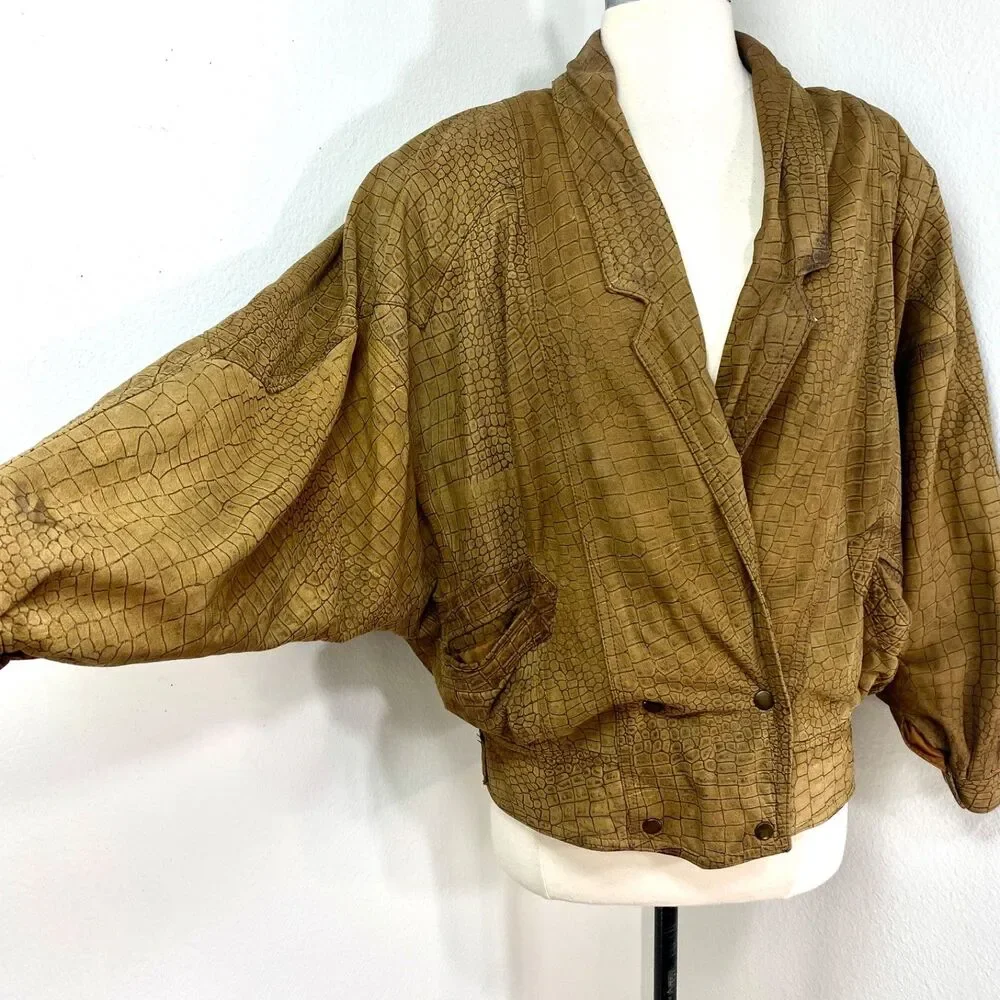 Vintage 80/90 Winlit Brown Leather Bomber Jacket Small Grunge Distress Punk Rock